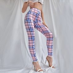 Леггинсы в клетку с высокой талией Shein
