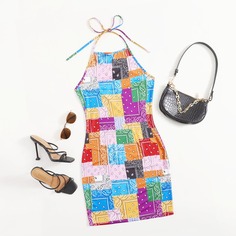 Открытая спина Пейсли Бохо Платье Shein