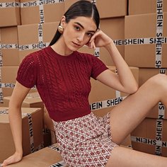 Трикотажный свитер с коротким рукавом Shein
