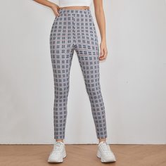 Клетчатый Повседневный Брюки Shein