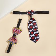 Бант и галстук для домашних животных с принтом сердца 2шт Shein