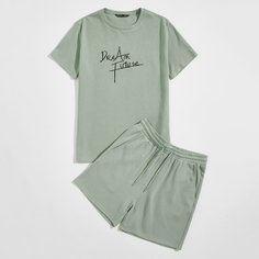 Мужская футболка с текстовой вышивкой и шорты Shein