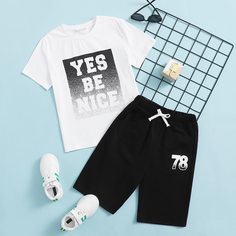 Шорты и футболка с текстовым принтом для мальчиков Shein
