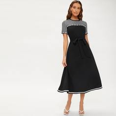 с поясом Хаундстут Повседневный Платье Shein