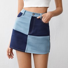 на молнии Контрастный цвет Повседневный Юбки Shein