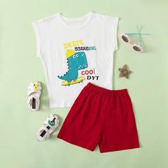 Шорты и футболка с принтом динозавра для девочек Shein