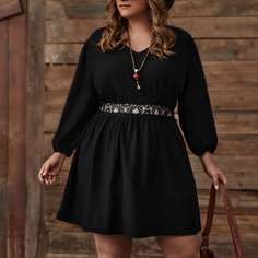 Расклешенное платье размера плюс с v-образным вырезом и кружевом Shein