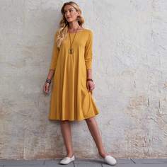 Однотонное платье с круглым воротником Shein