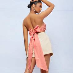 Однотонный топ с узлом сзади Shein