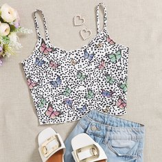 Топ с принтом бабочки и оригинальной отделкой Shein