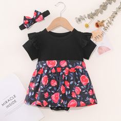 Платье-боди и повязка на голову с цветочным принтом для девочек Shein