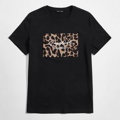 Мужская контрастная футболка с леопардовым принтом Shein