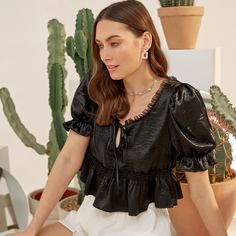 Топ с пышным рукавом Shein
