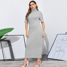 Разрез Одноцветный Повседневный Платья размер плюс Shein