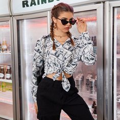 Блуза на пуговицах с принтом Shein
