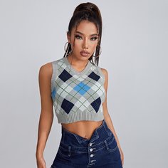 Вязаный жилет с узором аргайл Shein