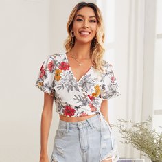 с оборками Цветочный Повседневный Блузы Shein