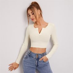 трикотажный Одноцветный Повседневный Футболки Shein