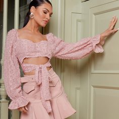 с оборками Одноцветный Бохо Блузы Shein