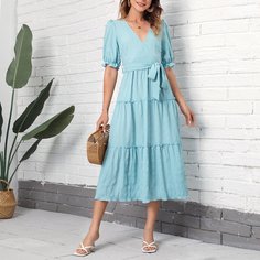 Однотонное платье с поясом Shein