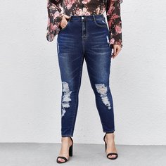 на пуговицах Одноцветный Джинсы размер плюс Shein