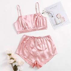 С батом перед Одноцветный Сексуальный Комплект пижамы Shein