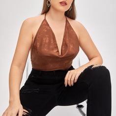 Топ-халтер размера плюс с цветочным принтом Shein