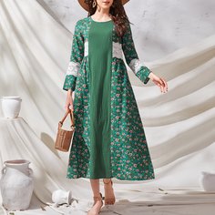 Ажурная вышивка Цветочный принт Бохо Платье Shein