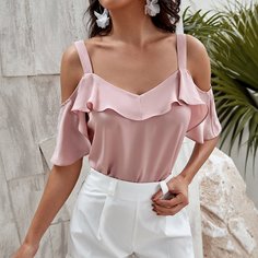 с оборками Одноцветный Повседневный Блузы Shein