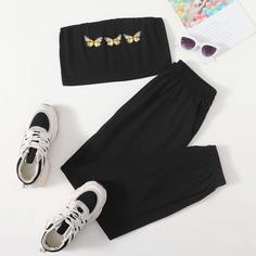 Спортивные брюки и топ с принтом бабочки Shein