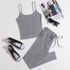 Однотонный трикотажный топ и брюки Shein