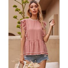 с оборками Клетка Бохо Блузы Shein