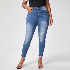 на пуговицах Одноцветный Джинсы размер плюс Shein