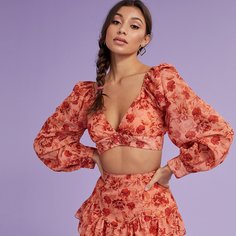 Пуговица Цветочный Бохо Блузы Shein