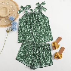 Майка и шорты размера плюс с цветочным принтом и узлом Shein