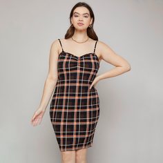 Платье в клетку со сборками размера плюс Shein