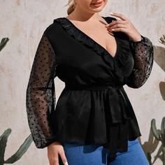 Блуза размера плюс с поясом и оригинальным рукавом из органзы Shein