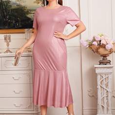 Однотонное блестящее платье-русалка размера плюс Shein