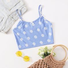 Топ в клетку с цветочным принтом и бантом Shein