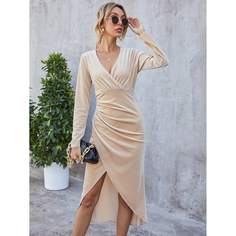 Асимметричное бархатное платье с v-образным воротником Shein