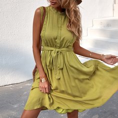 с поясом Одноцветный Бохо Платье Shein