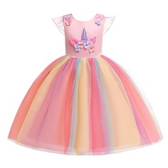 Сетчатое платье с узором единорога и эффектом омбре для девочек Shein
