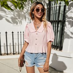 С оборками Одноцветный Элегантный Блузы Shein