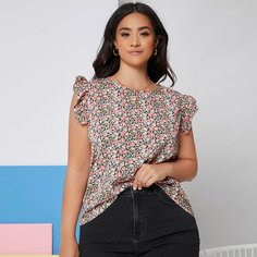 Платье размера плюс с оборками и цветочным принтом Shein