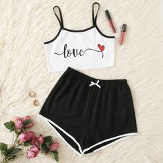 Пижама на бретельках с принтом Shein