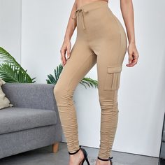 Карман Одноцветный Повседневный Брюки Shein