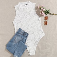 Однотонное кружевное боди размера плюс Shein