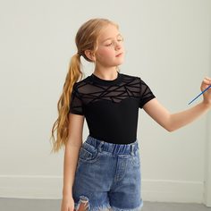 Топ с сетчатой вставкой для девочек Shein