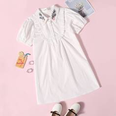 с вышивкой Цветочный принт Повседневный Платья для девочек Shein