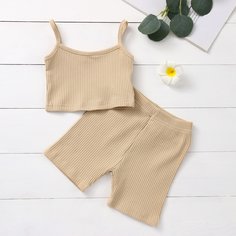 Вязаная майка и велошорты в рубчик для девочек Shein